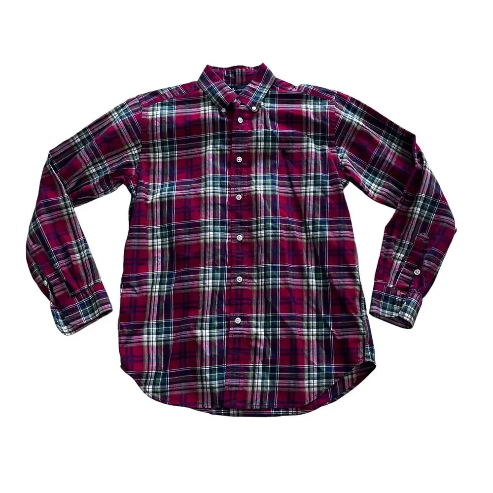 Ralph Lauren Boy’s LG Red Green Blue Plaid Long Sleeve Button Down Shirt